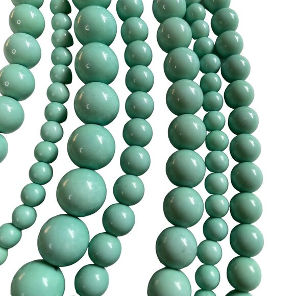 Multi Strand Necklace Layer Beads Mint Blue 7 Rows Pearls u - Picture 2 of 6